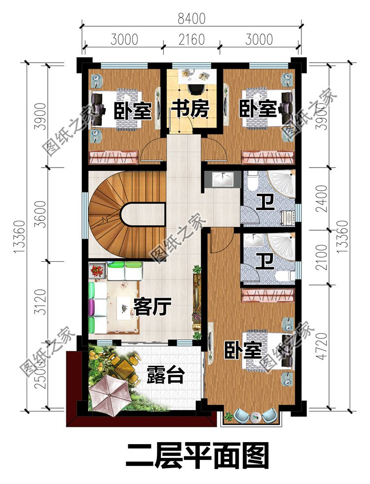 兩開(kāi)間別墅設(shè)計(jì)圖二層