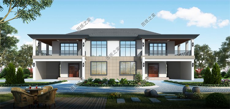 現(xiàn)代風(fēng)雙拼別墅效果圖設(shè)計(jì)案例