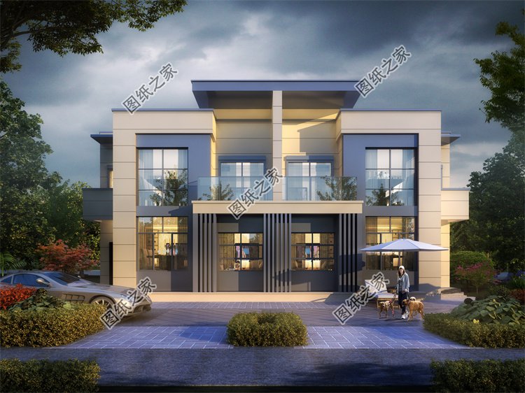 現(xiàn)代風(fēng)雙拼別墅效果圖設(shè)計(jì)案例