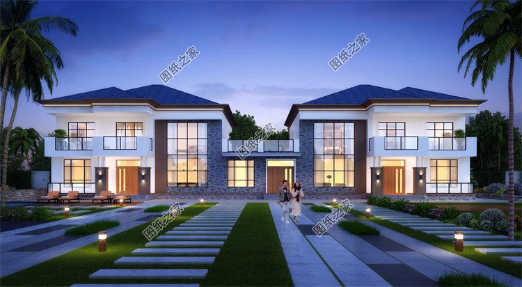 現(xiàn)代風(fēng)雙拼別墅效果圖設(shè)計(jì)案例
