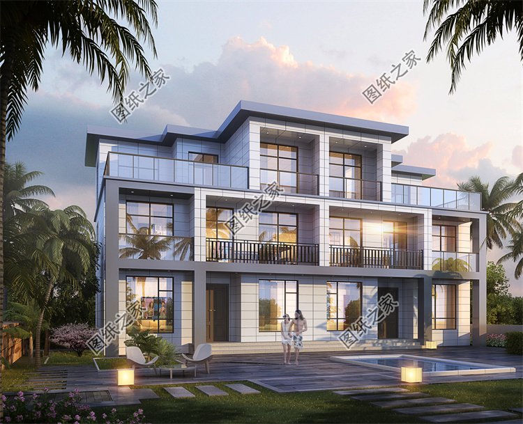 現(xiàn)代風(fēng)雙拼別墅效果圖設(shè)計(jì)案例