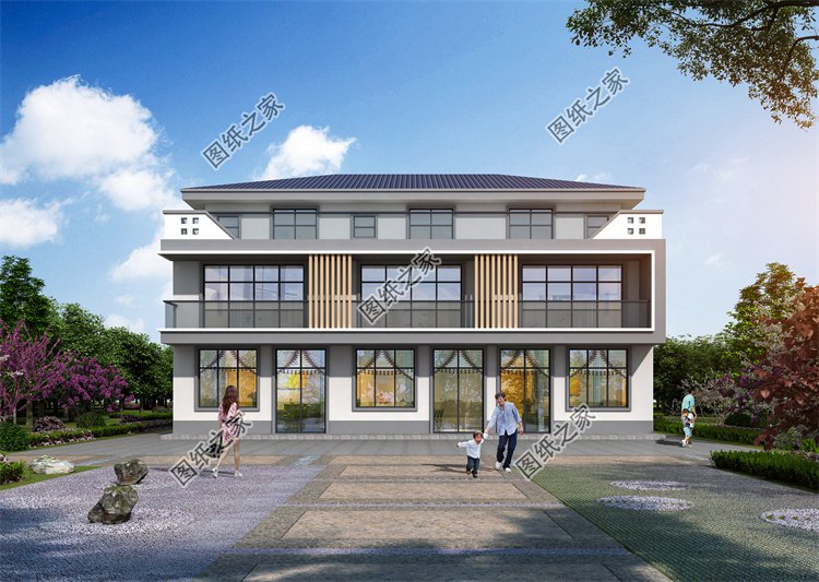 現(xiàn)代風(fēng)雙拼別墅效果圖設(shè)計(jì)案例