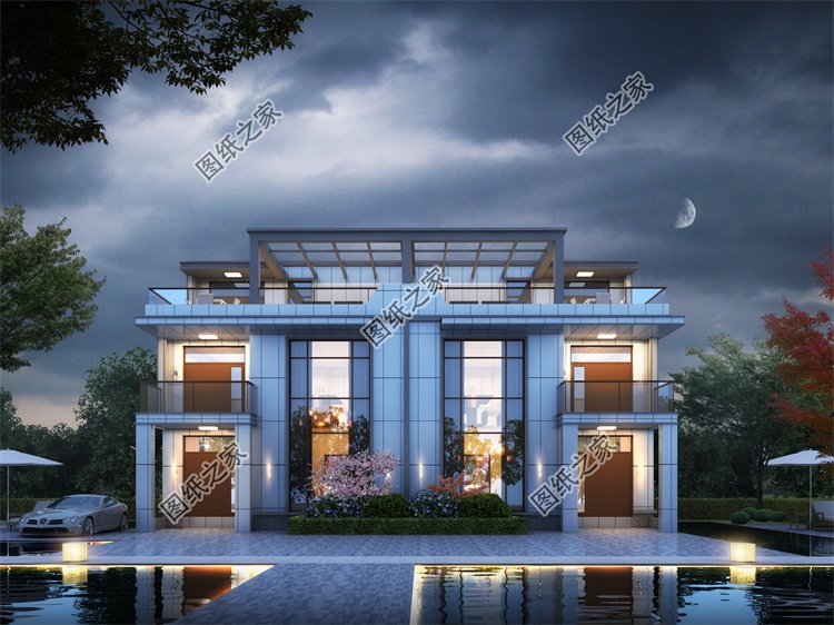 現(xiàn)代風(fēng)雙拼別墅效果圖設(shè)計(jì)案例