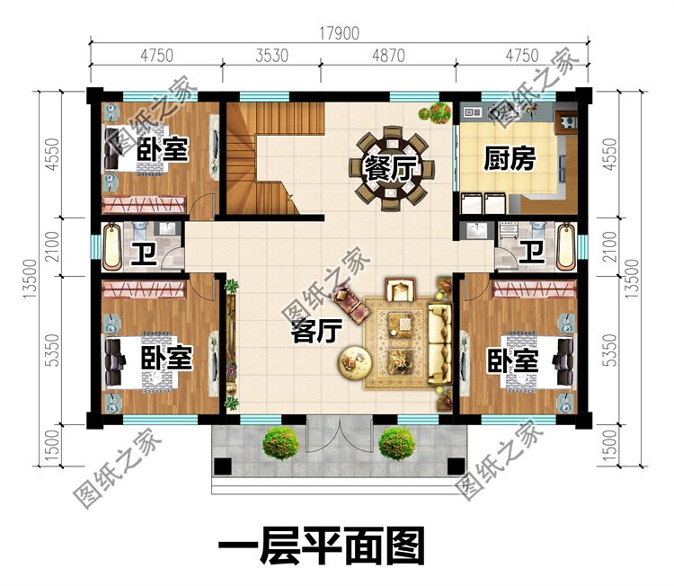 對稱型歐式別墅設(shè)計圖一層
