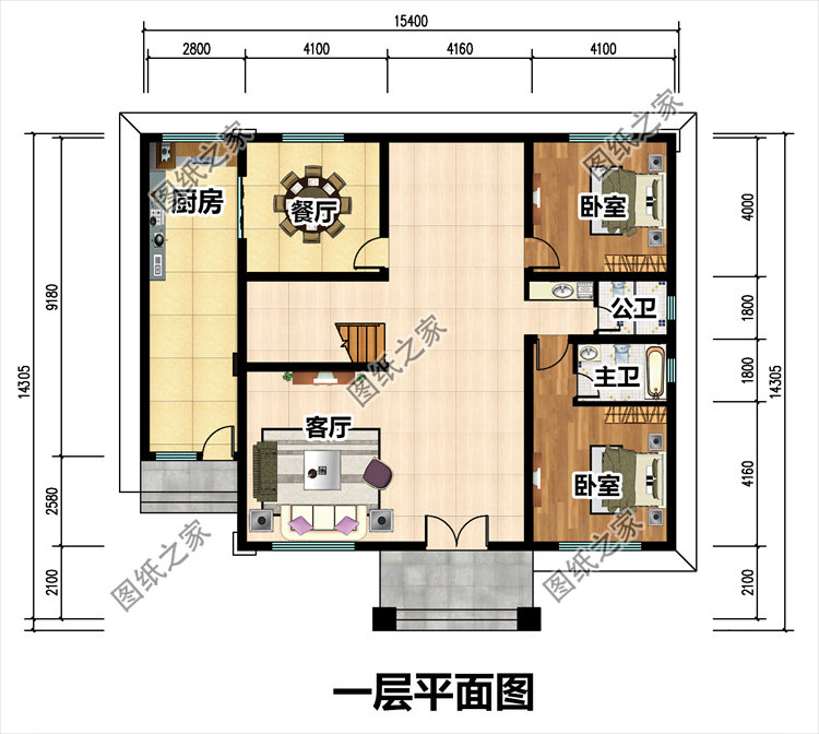 歐式三層農(nóng)村別墅一層