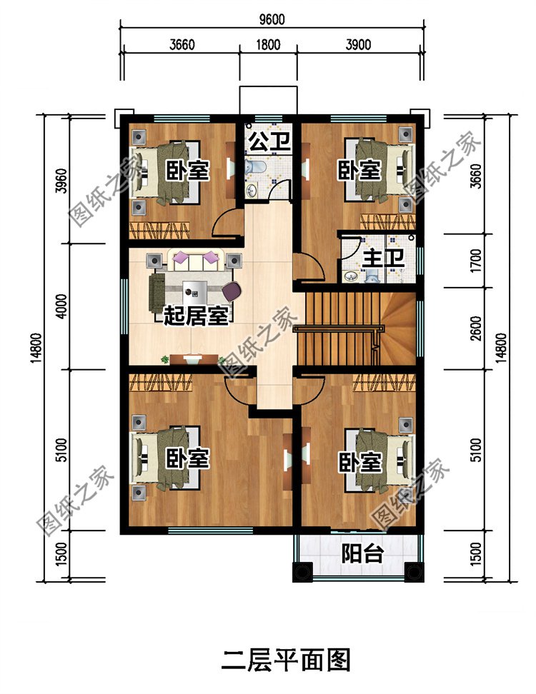 農(nóng)村三層經(jīng)濟(jì)別墅二層