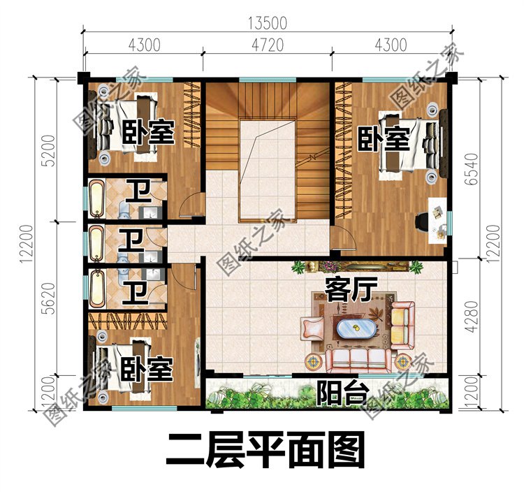 三層別墅設(shè)計二層