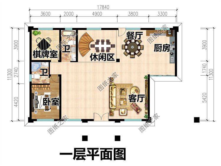 豪華三層歐式農(nóng)村別墅一層