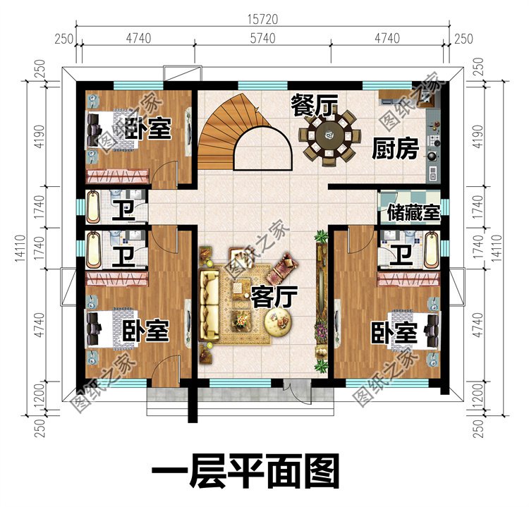 時(shí)尚現(xiàn)代三層農(nóng)村別墅一層