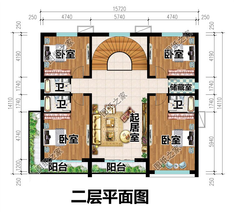 時(shí)尚現(xiàn)代三層農(nóng)村別墅二層