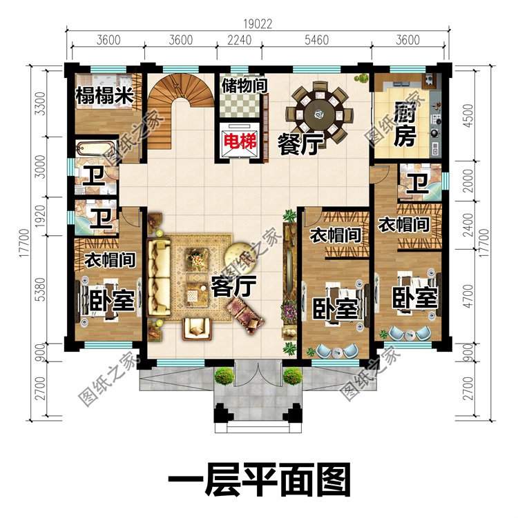 新中式三層農(nóng)村別墅一層