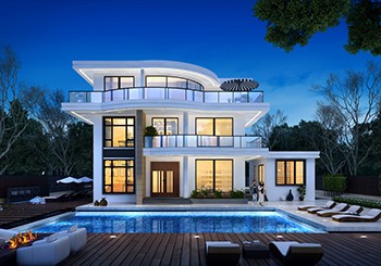 獨立餐廳廚房，平屋頂現(xiàn)代風(fēng)格三層別墅設(shè)計圖