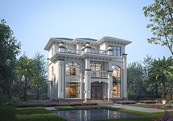 120平方米三層歐式別墅設(shè)計(jì)圖，進(jìn)門(mén)就是旋轉(zhuǎn)樓梯