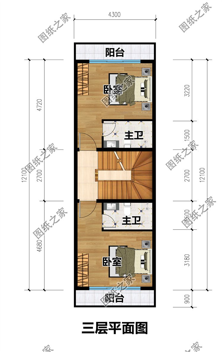開間4米三層別墅二層