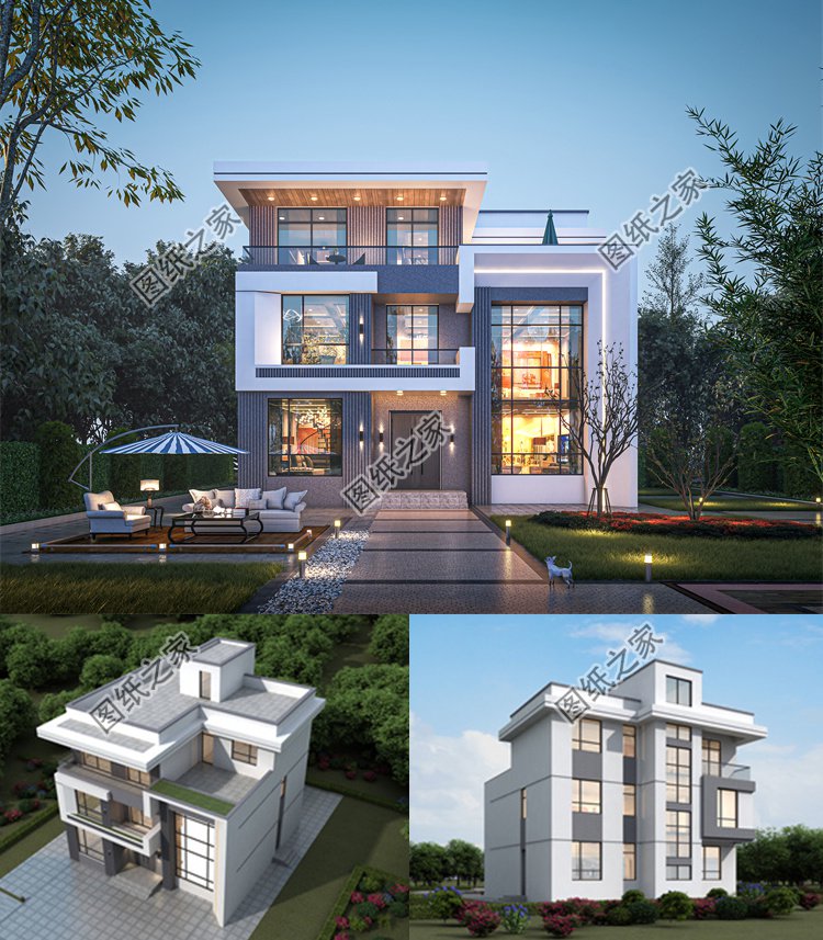 現(xiàn)代簡(jiǎn)約風(fēng)三層別墅效果圖
