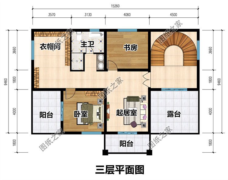 平頂三層農村別墅三層
