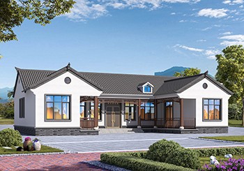 一層中式三合院別墅設(shè)計圖，白墻黛瓦引領(lǐng)潮流