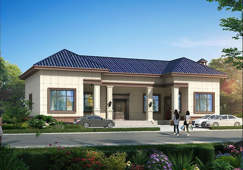 經(jīng)典一層帶閣樓三合院別墅設(shè)計圖，18米乘9.5米