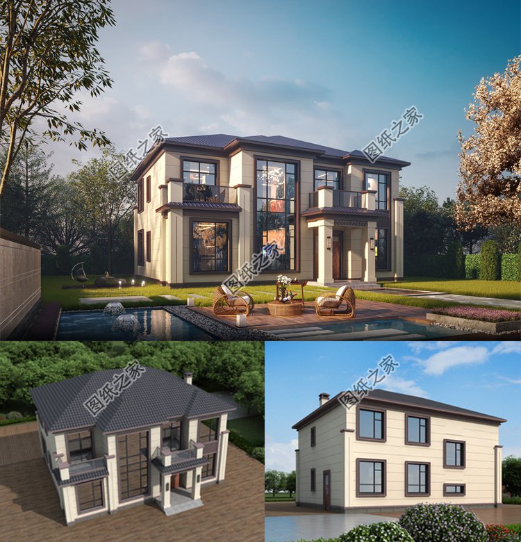 時(shí)尚四開間二層農(nóng)村別墅效果圖