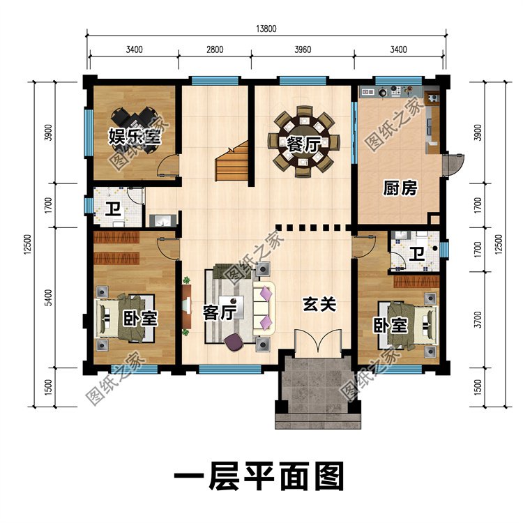 時(shí)尚四開間二層農(nóng)村別墅1