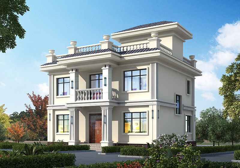 帶地下室三間二層農(nóng)村自建房設(shè)計(jì)圖，現(xiàn)代平屋頂設(shè)計(jì)