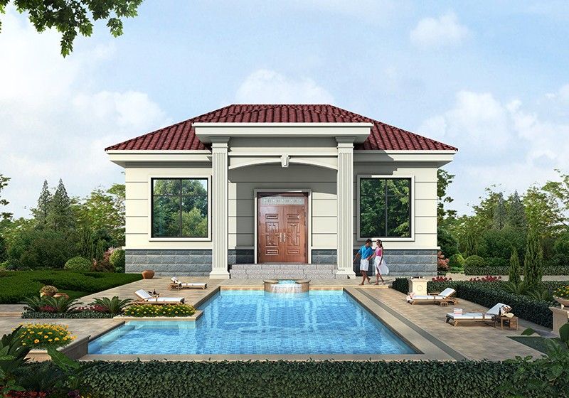 面寬11米超實(shí)用的農(nóng)村一層別墅設(shè)計(jì)圖，南北通透造價(jià)不高