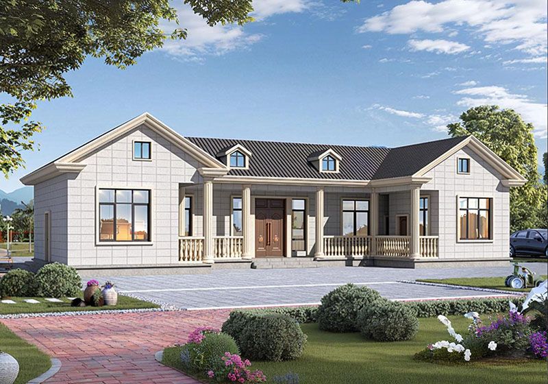 大開間小進(jìn)深的一層別墅設(shè)計(jì)圖，進(jìn)深僅8.7米，獨(dú)立餐廚照樣美觀宜居！