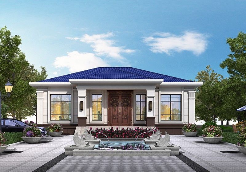 面寬13米簡(jiǎn)簡(jiǎn)單單一層農(nóng)村自建別墅設(shè)計(jì)圖，方正大氣經(jīng)濟(jì)宜居