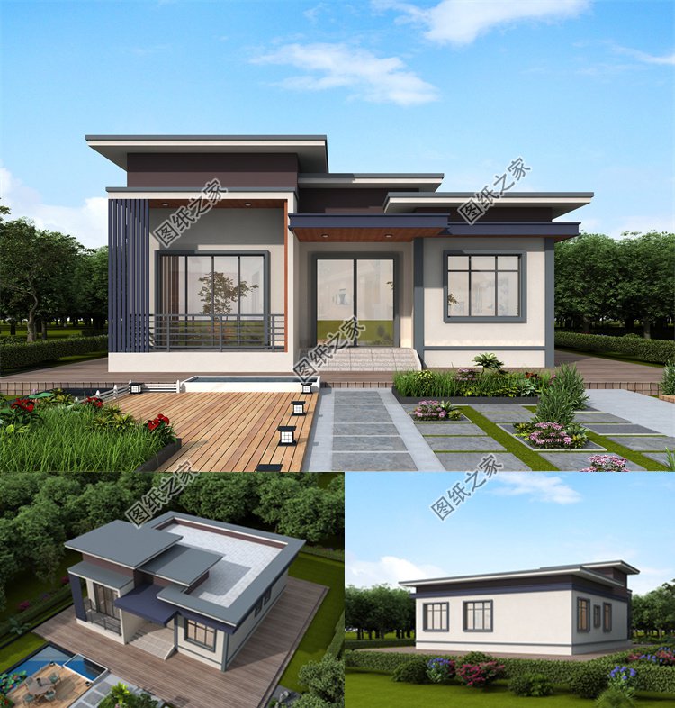 現(xiàn)代風(fēng)平屋頂一層自建房1