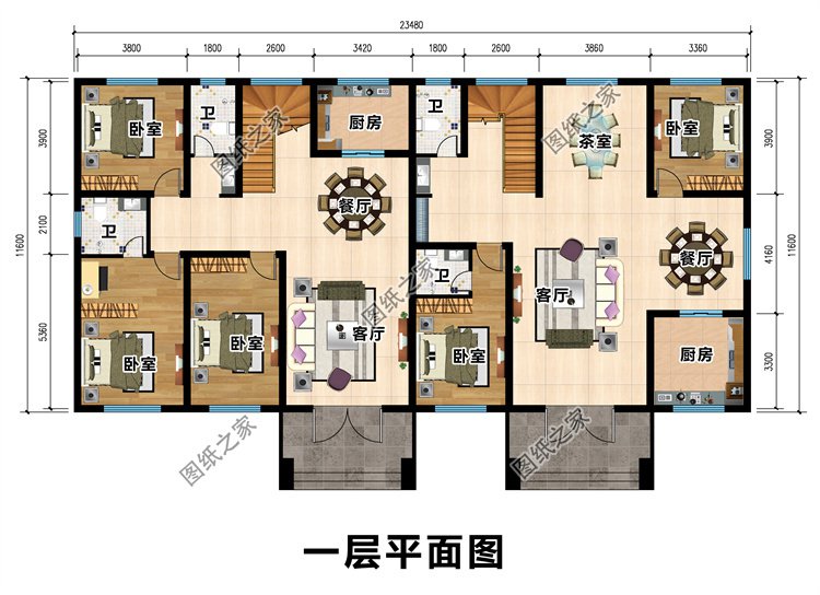 農(nóng)村一層雙拼別墅設(shè)計圖2
