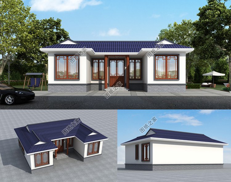 中式一層三合院別墅設(shè)計(jì)圖1