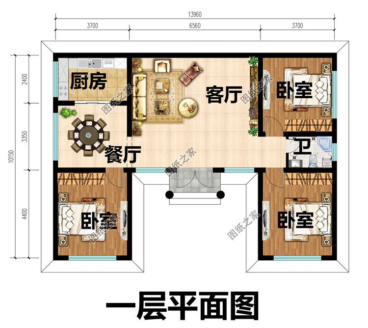 中式一層三合院別墅設(shè)計(jì)圖2