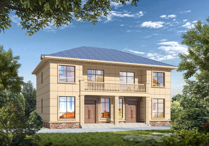 共用樓梯二層雙拼自建別墅設(shè)計(jì)圖，簡(jiǎn)單大氣方正