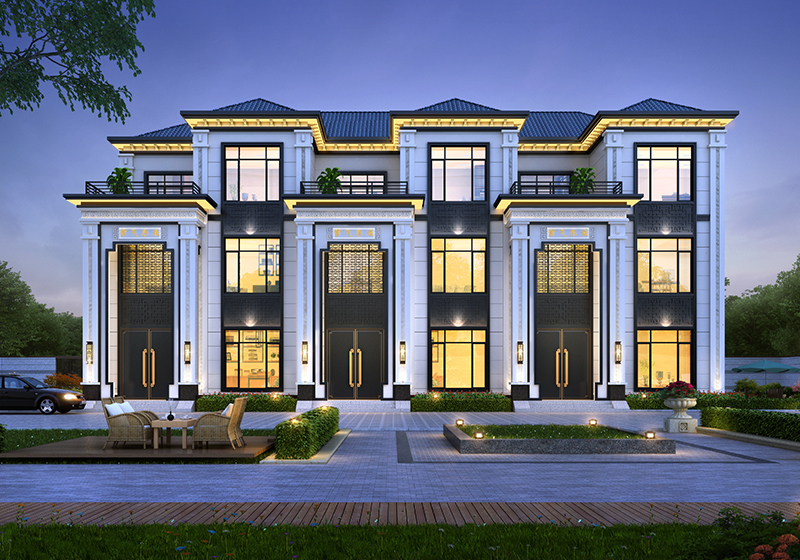 頂配三拼三層別墅設(shè)計，獨立入戶+共享庭院，兄弟三家共享奢華豪宅