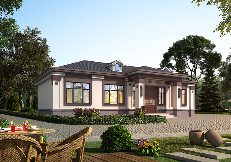 回老家蓋房就選這款新中式一層設(shè)計，16乘8米大小正合適