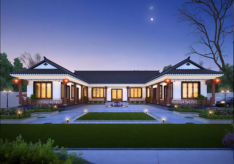 農(nóng)村一層中式三合院太香了！白墻黛瓦，有院有景超宜居